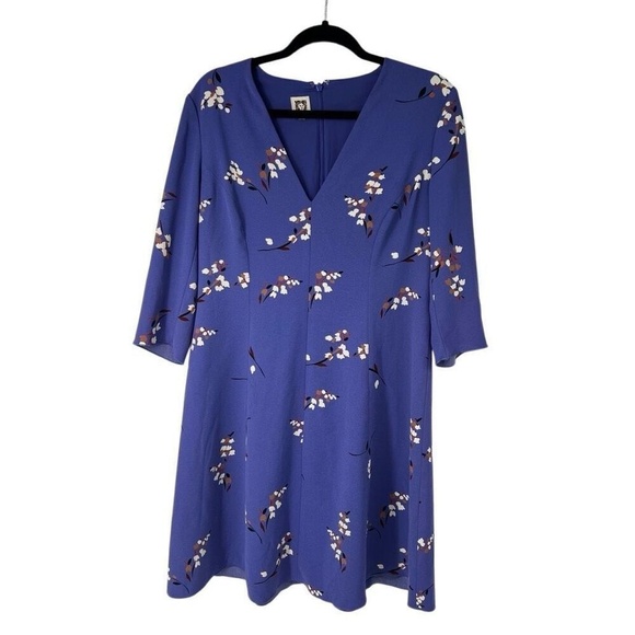 Anne Klein Chicory Combo Floral-Print A-Line Ponte Dress Sz 12 - Picture 1 of 7